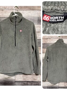 66° North Iceland Hrannar Zip Fleece Pullover Women’s S Gray Green Lightweight